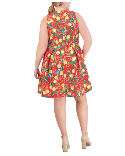 Vince Camuto Red Plus Size Printed High-neck Fit & Flare Dress