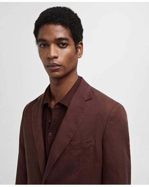 Mango Brown Slim Fit Linen Suit Blazer for men