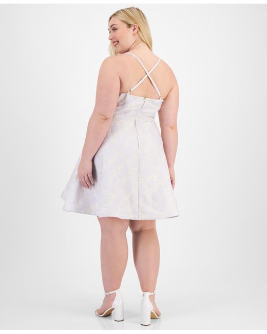 B Darlin White Trendy Plus Size Metallic Jacquard Fit & Flare Dress