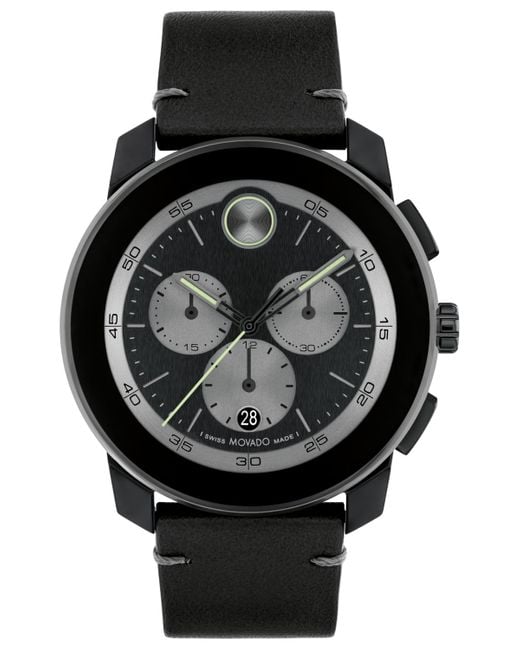 Movado Black Bold Tr90 Swiss Quartz Chronograph Leather Watch 44mm for men