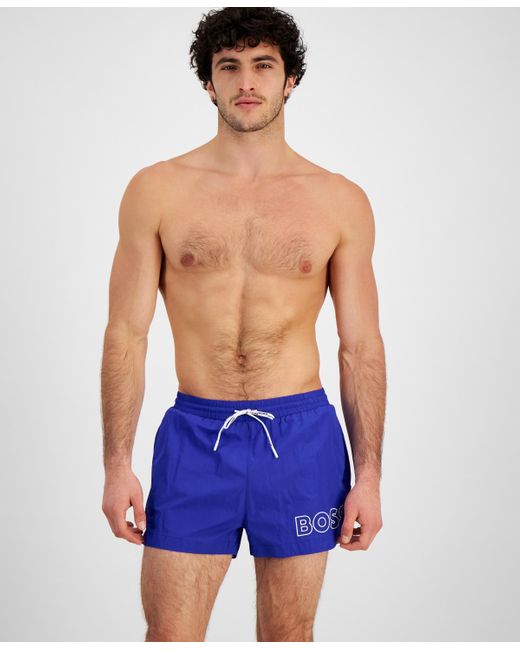 Boss Blue Boss By Mooneye Outlined Logo Drawstring 3" Swim Trunks for men