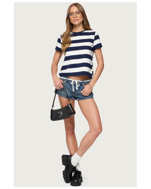 Edikted Blue Valetta Oversized Striped T Shirt
