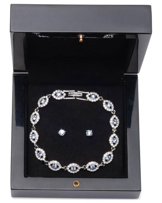 Givenchy Black Silver-tone 2-pc. Set Stone & Crystal Link Bracelet & Crystal Stud Earrings