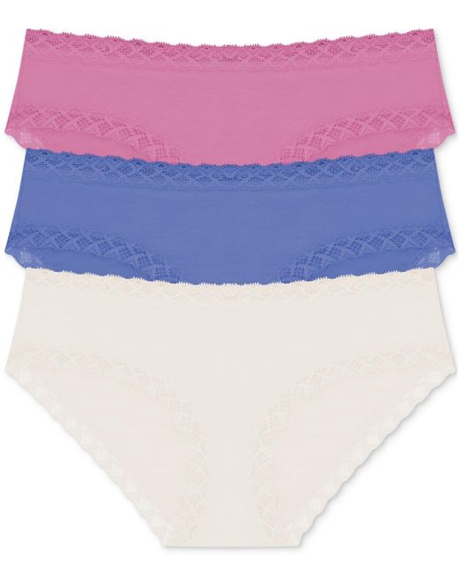 Natori Blue Bliss Lace-trim Cotton Brief Underwear 3-pack 156058mp