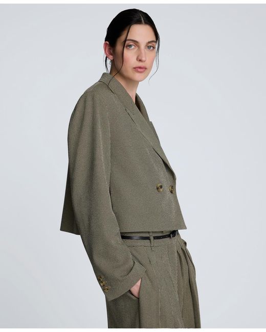 Kenneth Cole Green Houndstooth Cropped Jacket
