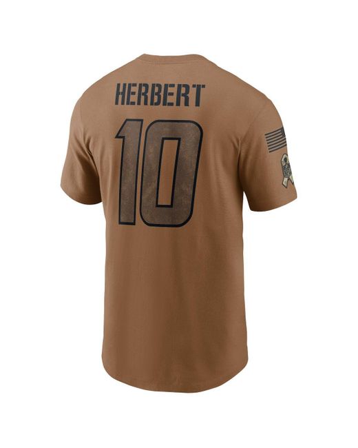 Nike Brown Justin Herbert Distressed Los Angeles Chargers 2023 Salute To Service Name And Number T-shirt for men