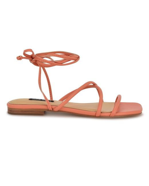 Nine West Pink Mikila Strappy Lace Up Flat Sandals