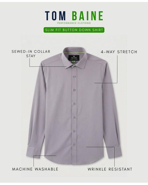 Tom Baine Blue Performance Stretch Solid Button Down Shirt for men