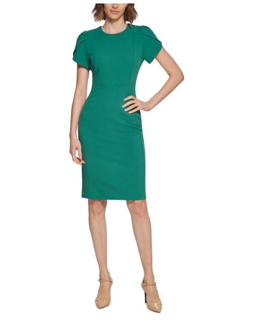 Calvin Klein Green Petite Tulip-sleeve Sheath Dress