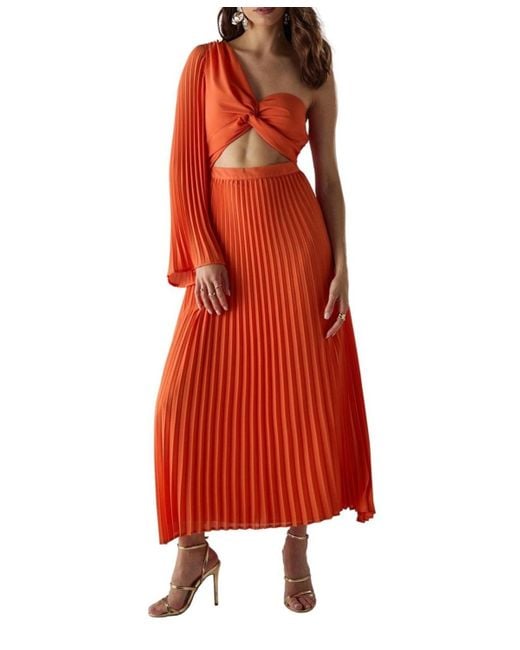 Warehouse Red Chiffon One Shoulder Cut Out Midi Dress