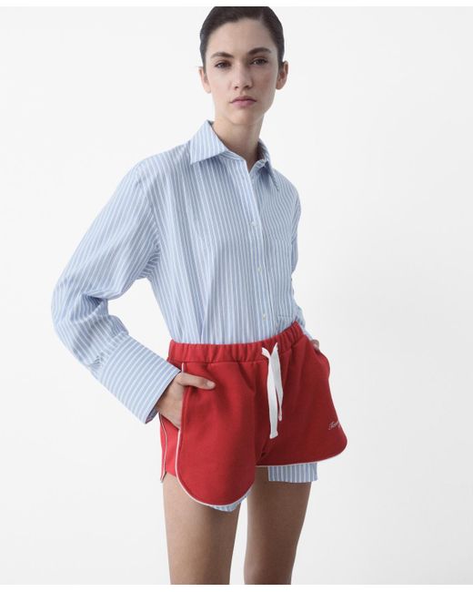 Mango White Printed Message Cotton Shorts