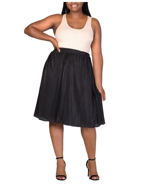 24seven Comfort Apparel Black Plus Size Elastic Waistband Party Midi Skirt