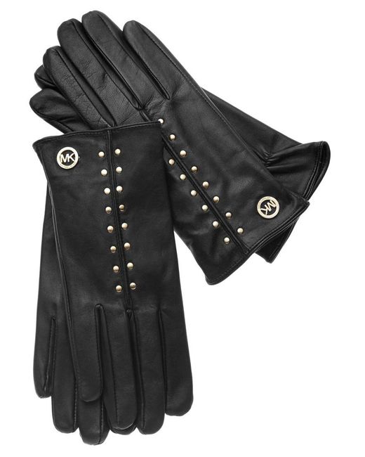Michael Kors Black Studded Leather Gloves