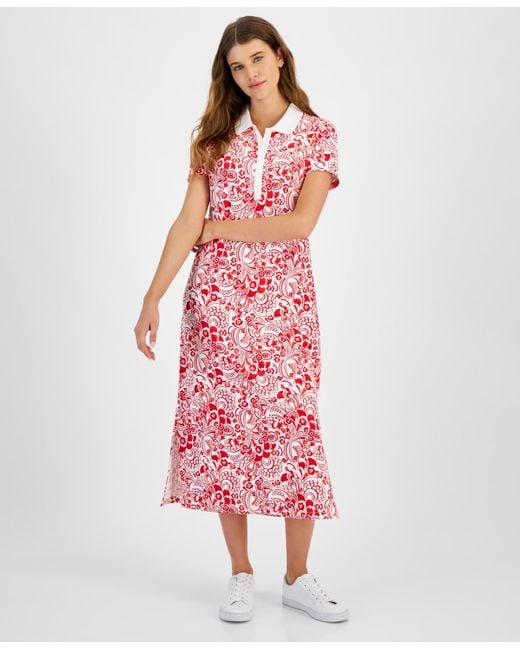 Tommy Hilfiger Pink Floral-print Short-sleeve Dress