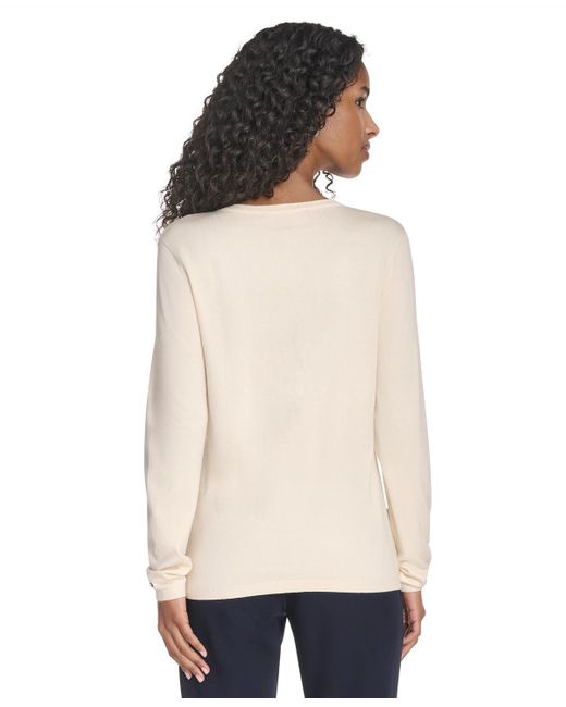 Tommy Hilfiger White V-neck Cable Sweater