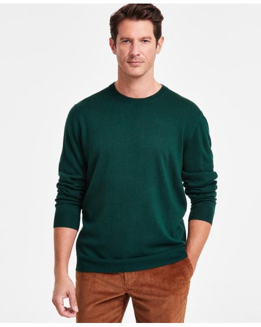 Club Room Men's Green Solid Crew Neck Merino Wool Blend Sweater