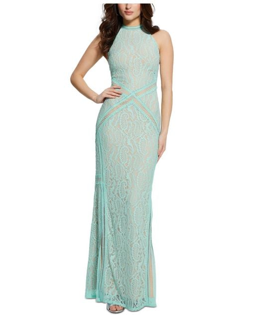 Guess Green New Liza Lace Halter Sleeveless Gown