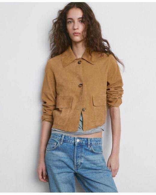 Mango Blue Chest-pocket Suede Jacket