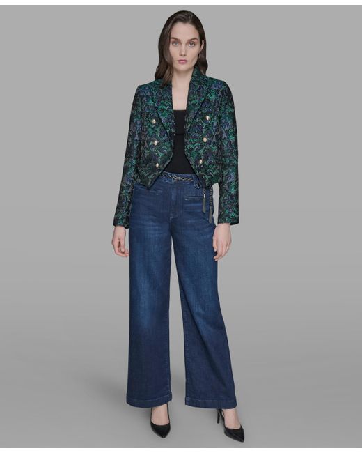 Karl Lagerfeld Multicolor Petite Jacquard Open-front Jacket
