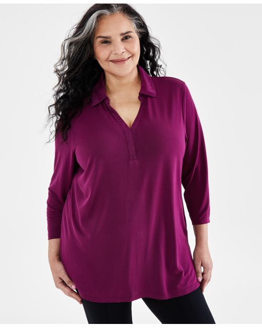 Style & Co. Purple Plus Size Johnny-collar Knit Tunic Top