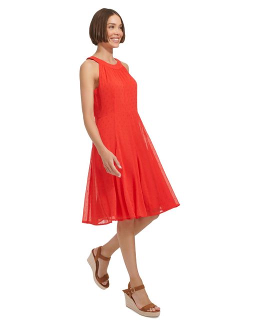 Tommy Hilfiger Red Clip-dot Fit & Flare Halter Dress
