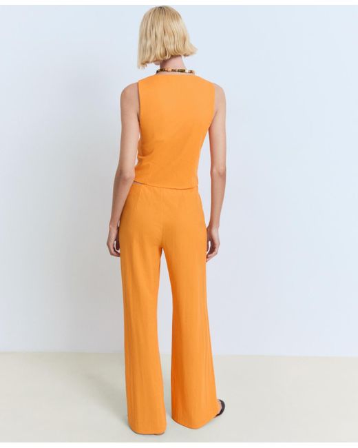 Mango Orange Flowy Straight-fit Pants