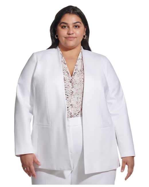 Calvin Klein Plus Size Collarless Open-front Long-sleeve Jacket in ...