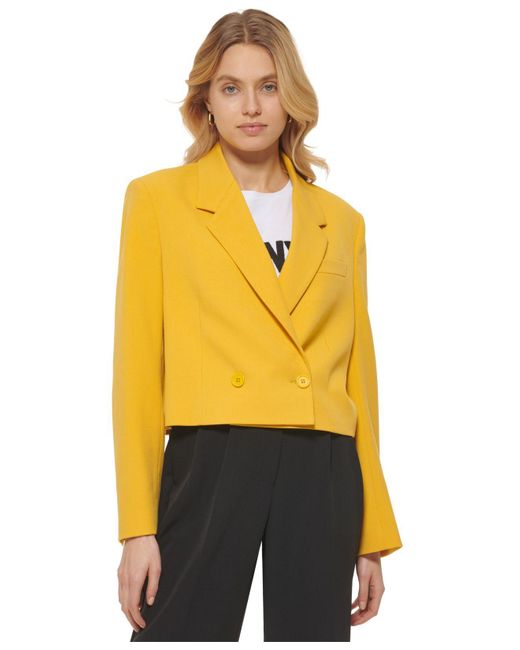 DKNY Yellow Cropped Tailored Blazer