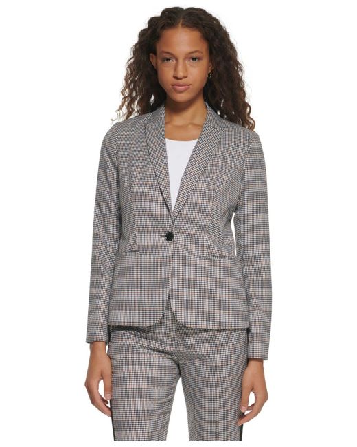 Tommy Hilfiger Synthetic One-button Plaid Blazer in Gray | Lyst