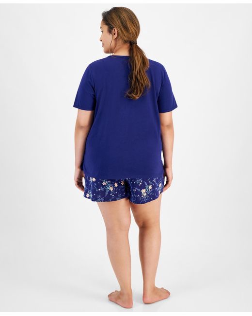 Charter Club Blue Plus Size Printed Short-sleeve Pajamas Set