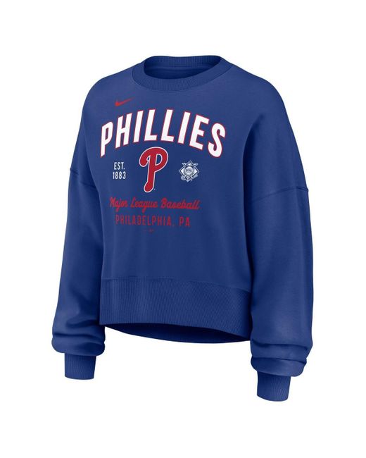 Nike Blue Royal Philadelphia Phillies Oversized Long Sleeve Cropped Pullover Sweatshirt