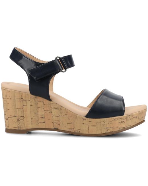 Journee Collection Metallic Ranae Ankle Strap Platform Cork Wedge Sandals