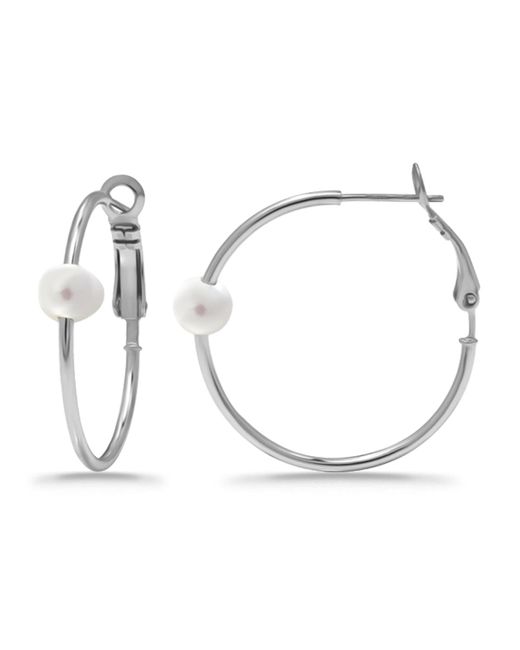Macy's Metallic White Cultured Pearl Hoop Earrings