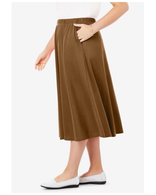Woman Within Brown Within 7-day Knit A-line Skirt