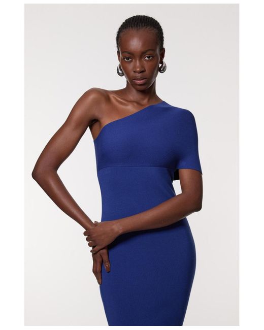 Karen Millen Blue Knitted One Shoulder Dress