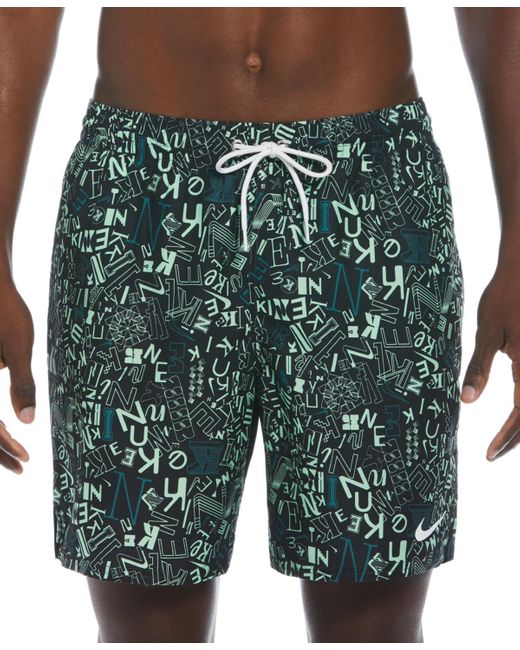 Nike Green Blender Tossed Logo-print 7" Twill Swim Trunks for men