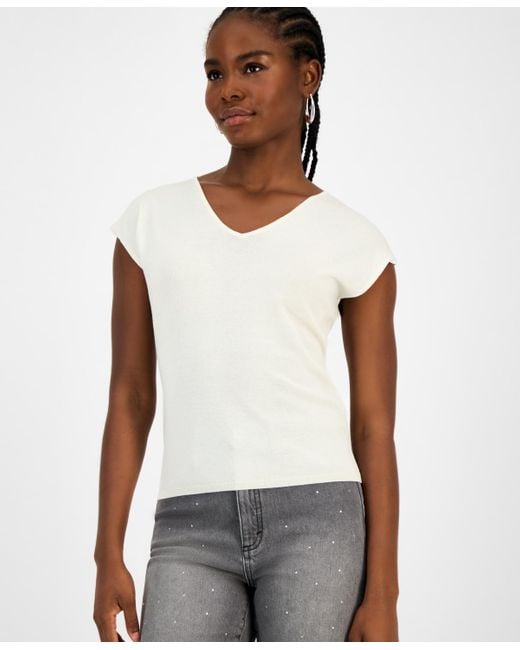 INC International Concepts White Cap-sleeve Sweater
