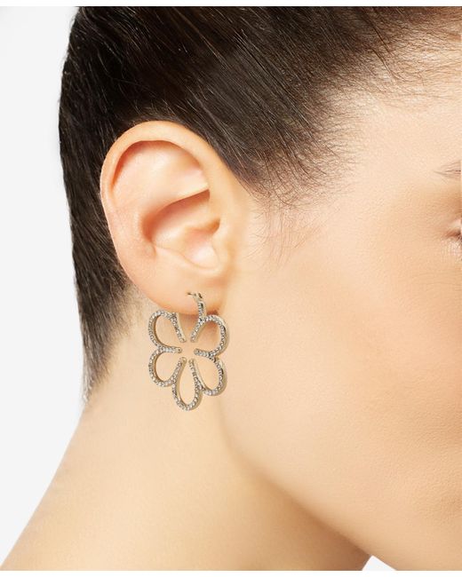 Karl Lagerfeld Metallic Gold-tone Crystal Pave Flower Medium Hoop Earrings