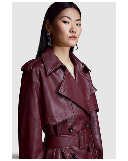 Karen Millen Tailored Faux Leather Belted Trench Coat