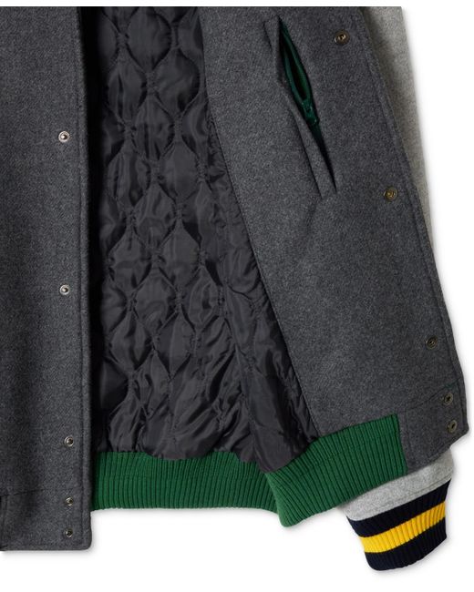 Lacoste Gray Colorblocked Striped-trim Varsity Jacket for men