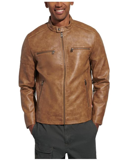 Levi's Brown Faux Leather Racer Jacket for men