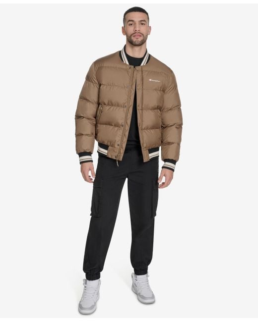 Champion Brown Quilted Varsity Puffer Jacket for men