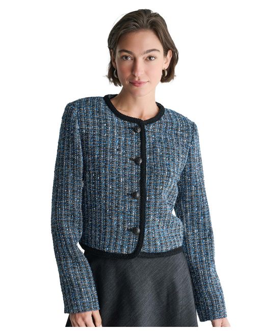 BCBGMAXAZRIA Blue Collarless Button-front Jacket