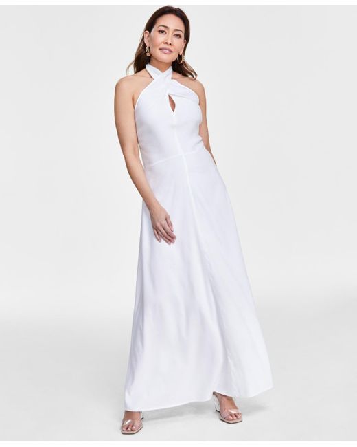 INC International Concepts White Linen Halter Maxi Dress