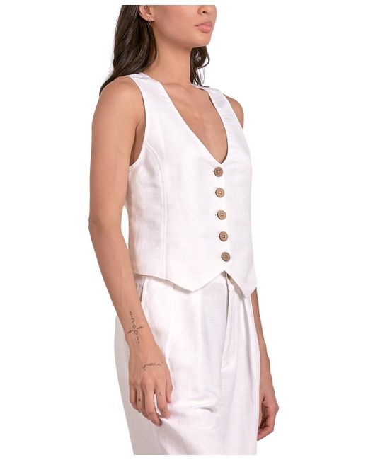 Elan White Sleeveless Button-front Halter Vest