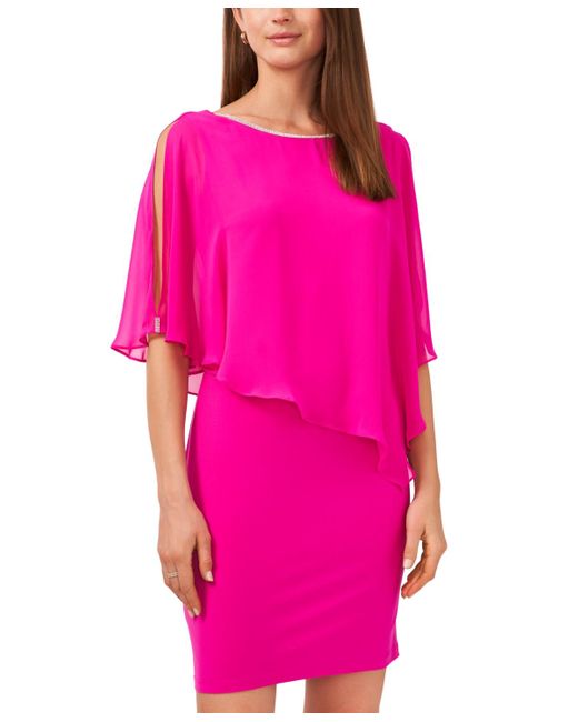 Msk Pink Petite Cape-overlay Sheath Dress