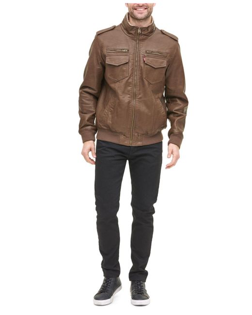 Levi's Brown Sherpa Lined Faux Leather Aviator Bomber for men
