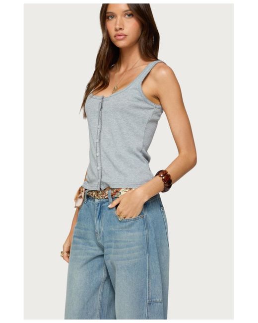 Edikted Gray Gwenne Pointelle Button Up Tank Top