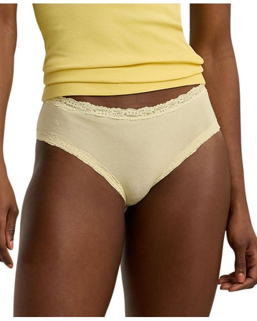 Lauren by Ralph Lauren Yellow Cotton & Lace Jersey Hipster Brief Underwear 4l0077