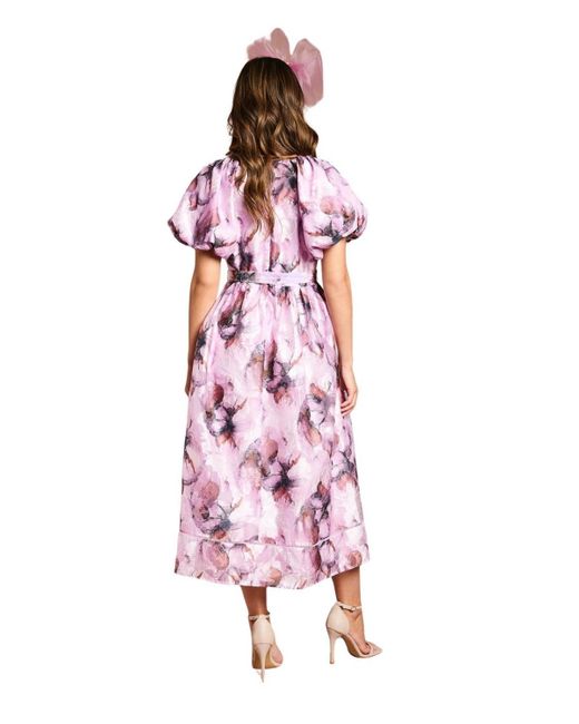 Coast Pink Short Puff Sleeve Belted Midi Dress